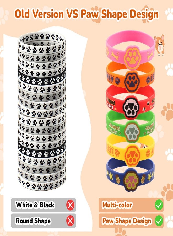 ANJUU 24 Pcs Dog Paw Party Favors Birthday Supplies for Kids, Multicolor Paw Print Silicone Wristbands Bracelets Bulk for Goodie Bag Stuffer Class Prize Christmas Easter Dog Themed Party Favors Gift - Image 4